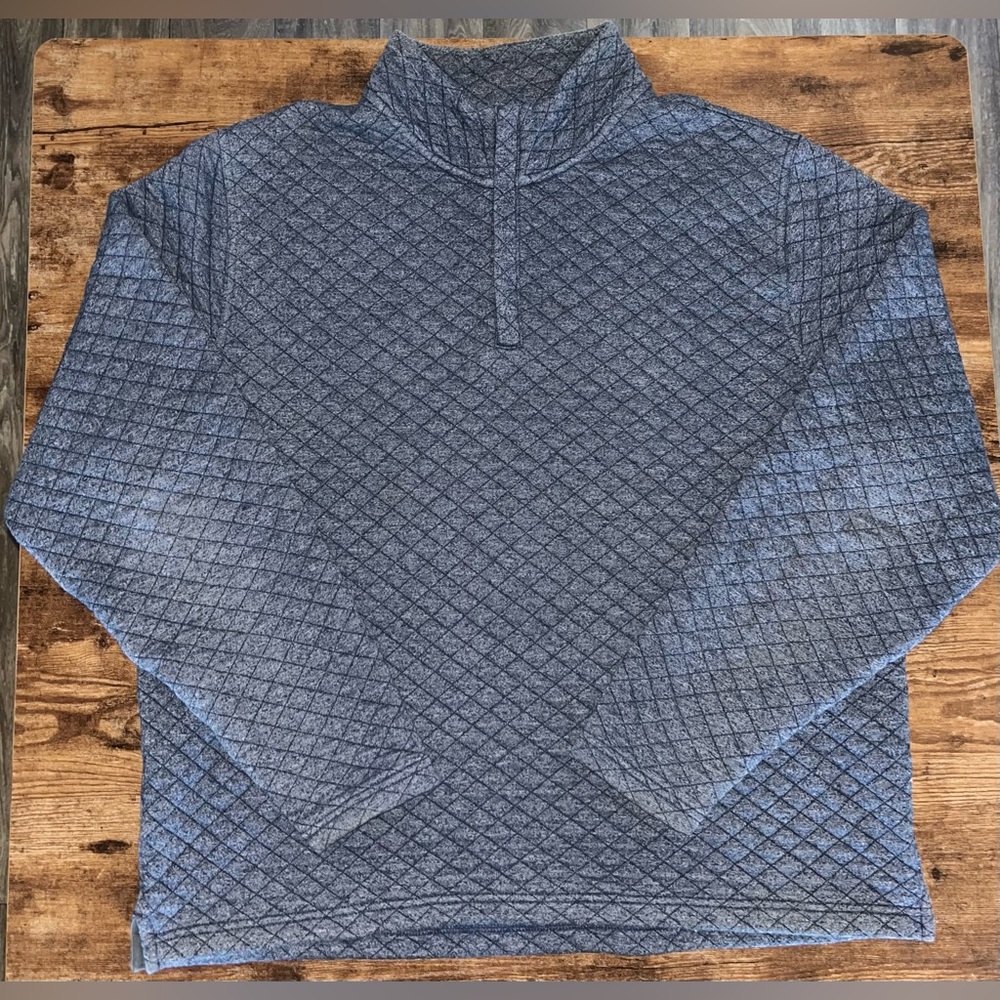 Cole Haan Grand OS Men's Quilted Long Sleeve Shirt L Blue 1/4 Zip Collared